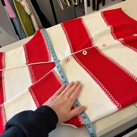 Liz Claiborne Red & White Chunky Cotton Knit Sweater Long Vest Size Medium - Picture 9 of 12